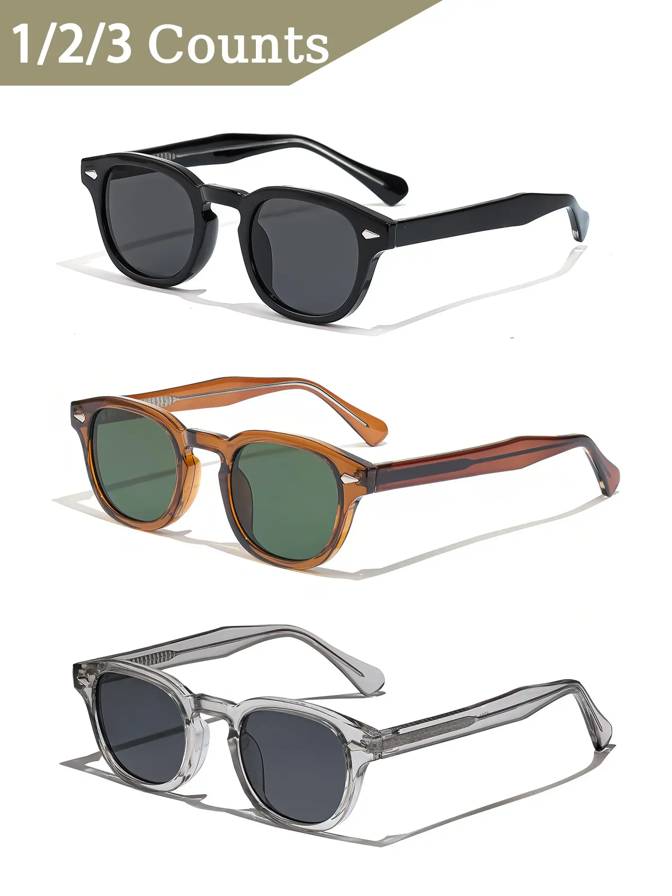 Caterside 1/2 Counts Retro Small Frame Summer Sunglasses, Unisex Fashion PC+CP Temple, Round Frame, Casual Style, All Seasons, Outdoor, Travel, Driving, Beach, Streetwear, Round Shape Sunglasses
