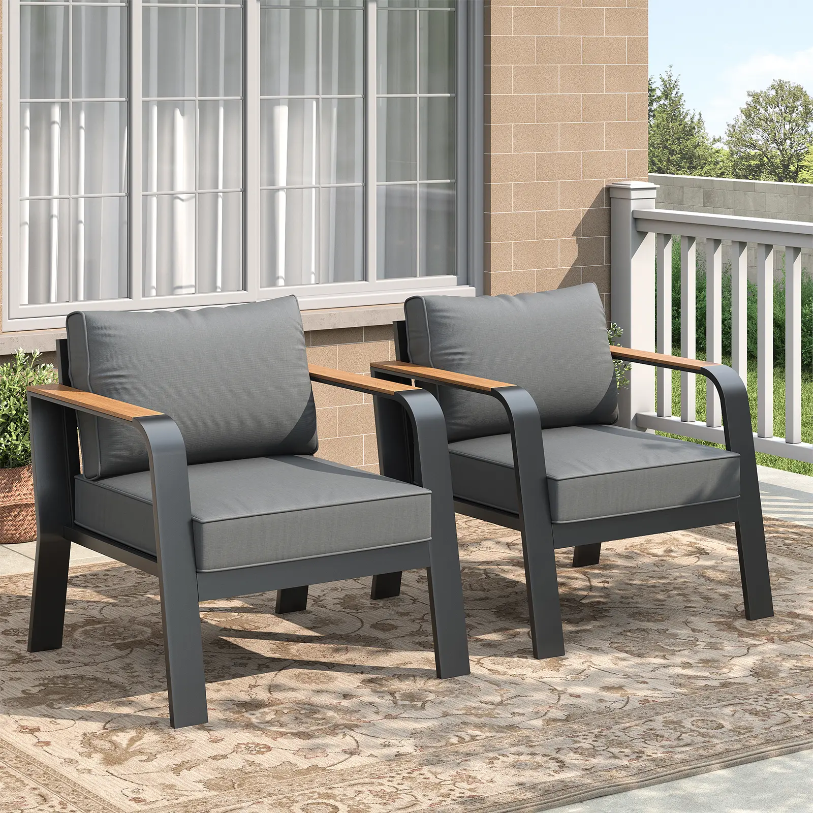 Modern Aluminum Outdoor Loveseat Sofa - Weatherproof Metal 2-Seater with Cushions - Waterproof & Rustproof for Patio, Garden, Balcony, Deck - Dark Gray