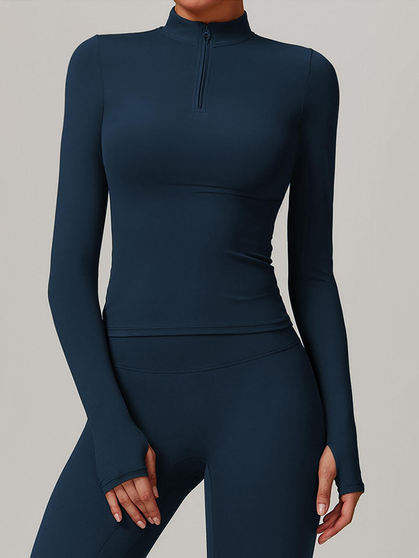 Women's Solid Long Sleeve Sports Tee, Quick Drying Breathable Comfortable Sports T-shirt for Yoga Gym Workout Running, Ladies Sportswear for Spring & Fall, Gym Yoga Tops, Athletic Yoga Tops