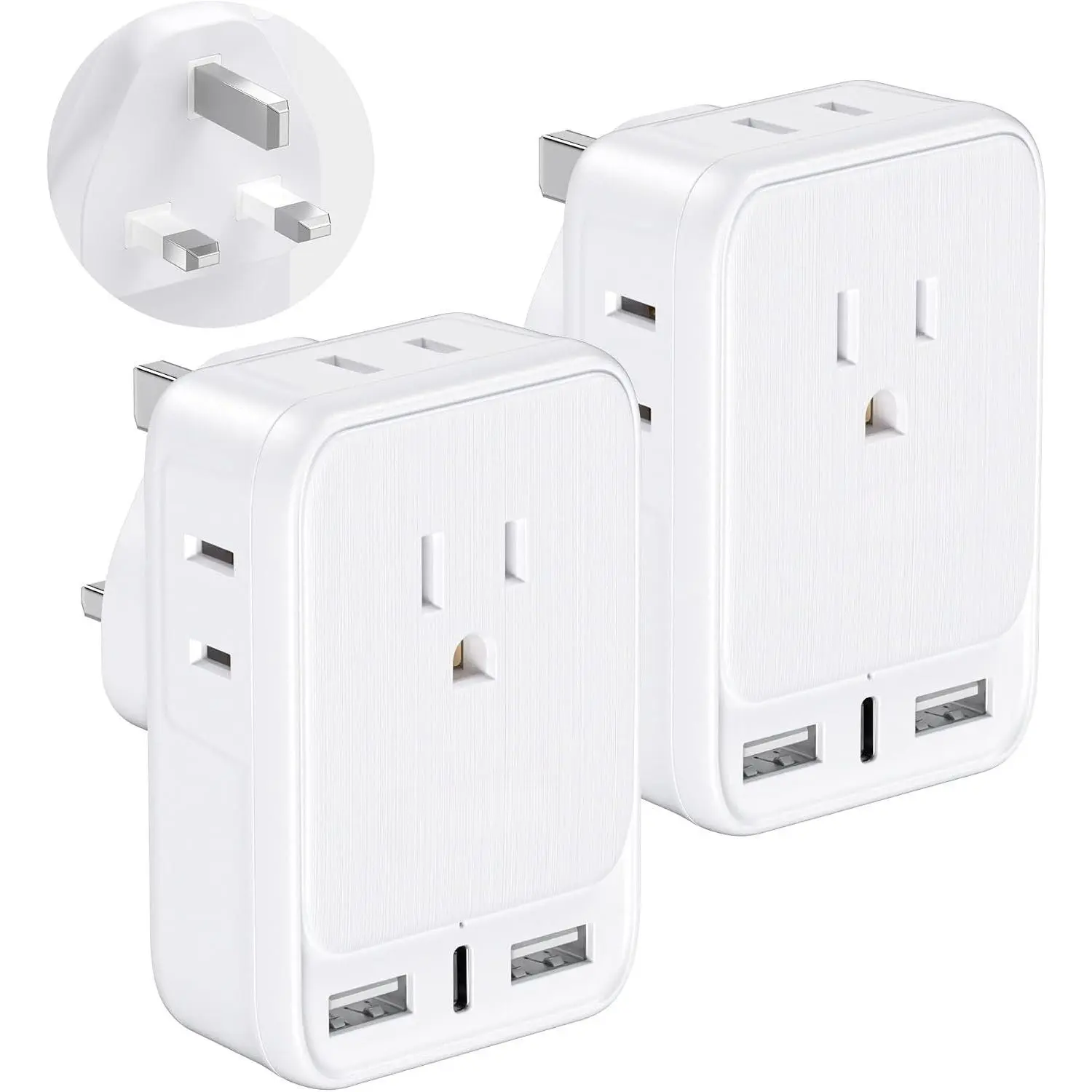 2 Pack  to UK Travel Adapter, Type G Adapter for Travel with 4 Outlets 3 USB  Ports, Ireland Power Adaptor for  to England London Scotland Dubai Singapore Hong Kong Qatar