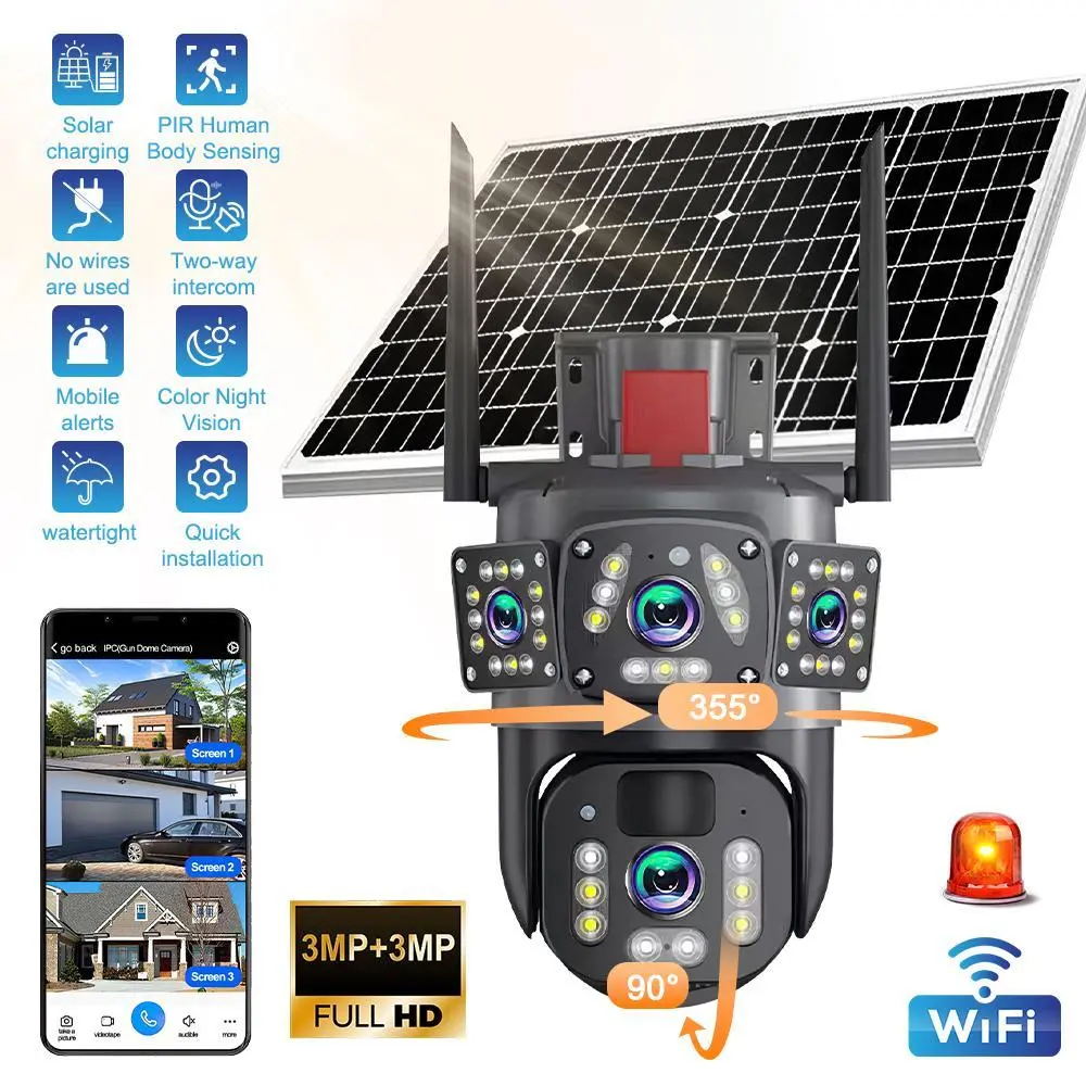 【Summerfinds】4K WiFi Solar Battery Powered Security Cameras Outdoor Home Wireless 360°PTZ 9MP