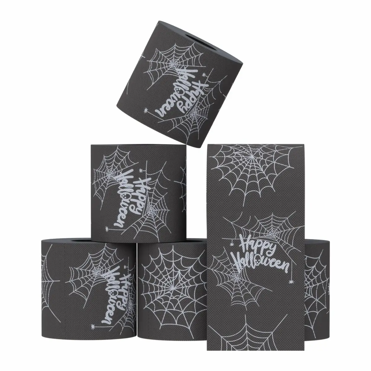 Premium 6-Pack Black Toilet Paper, High-Quality Spider Web Printed Novelty Toilet Tissue, Skin-Friendly Absorbent Roll Paper for Gothic Restroom Decor, Exquisite Spooky Halloween Party Gag Gift for Friends