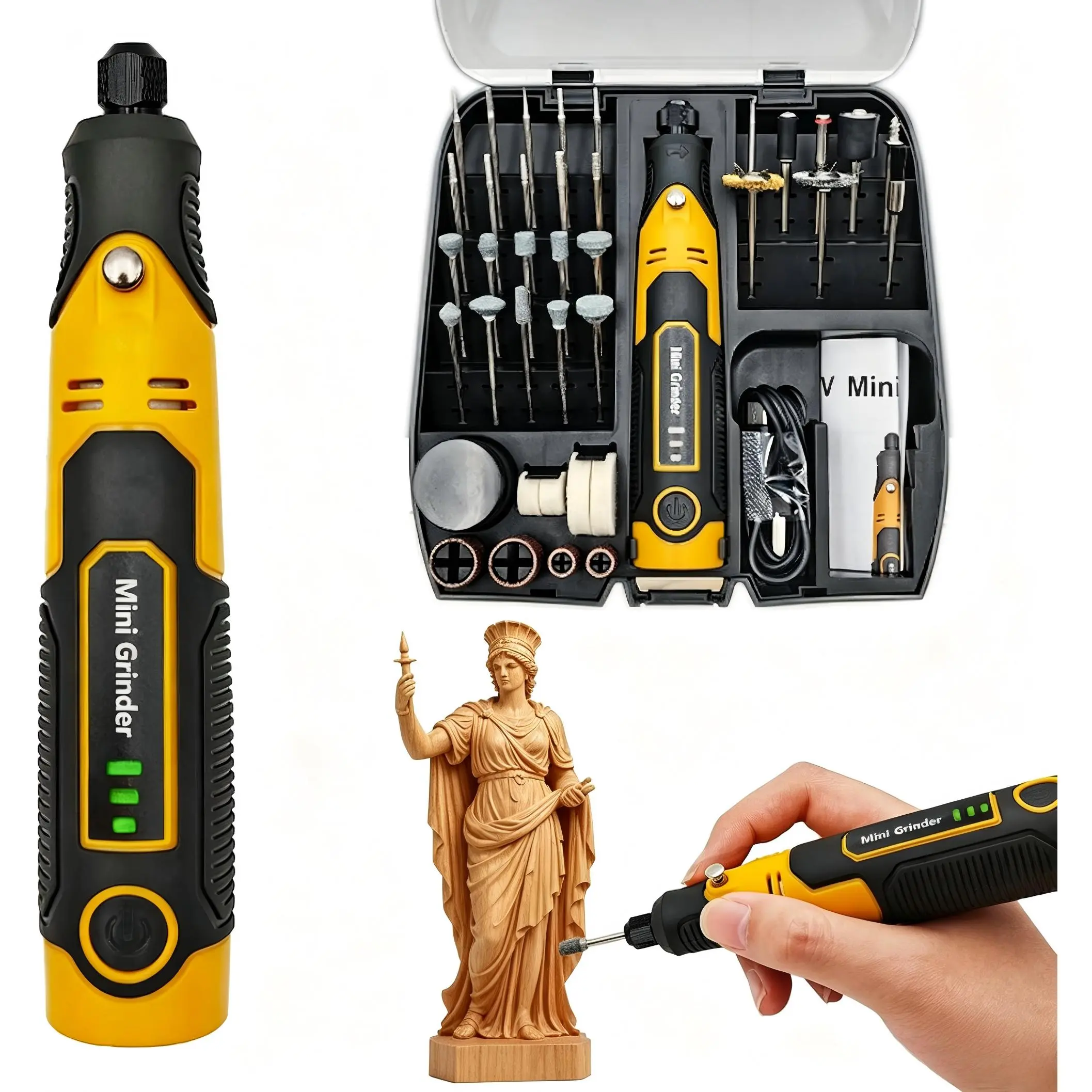 Mini Rotary Resin Cured Sanding and Polishing Tool Kit with 58 Accessories, Cordless Grinder Drill with 3 Variable Speeds(12000/14000/17000RPM), Type-C Rechargeable, Carving & DIY 3D Printed Resin Models