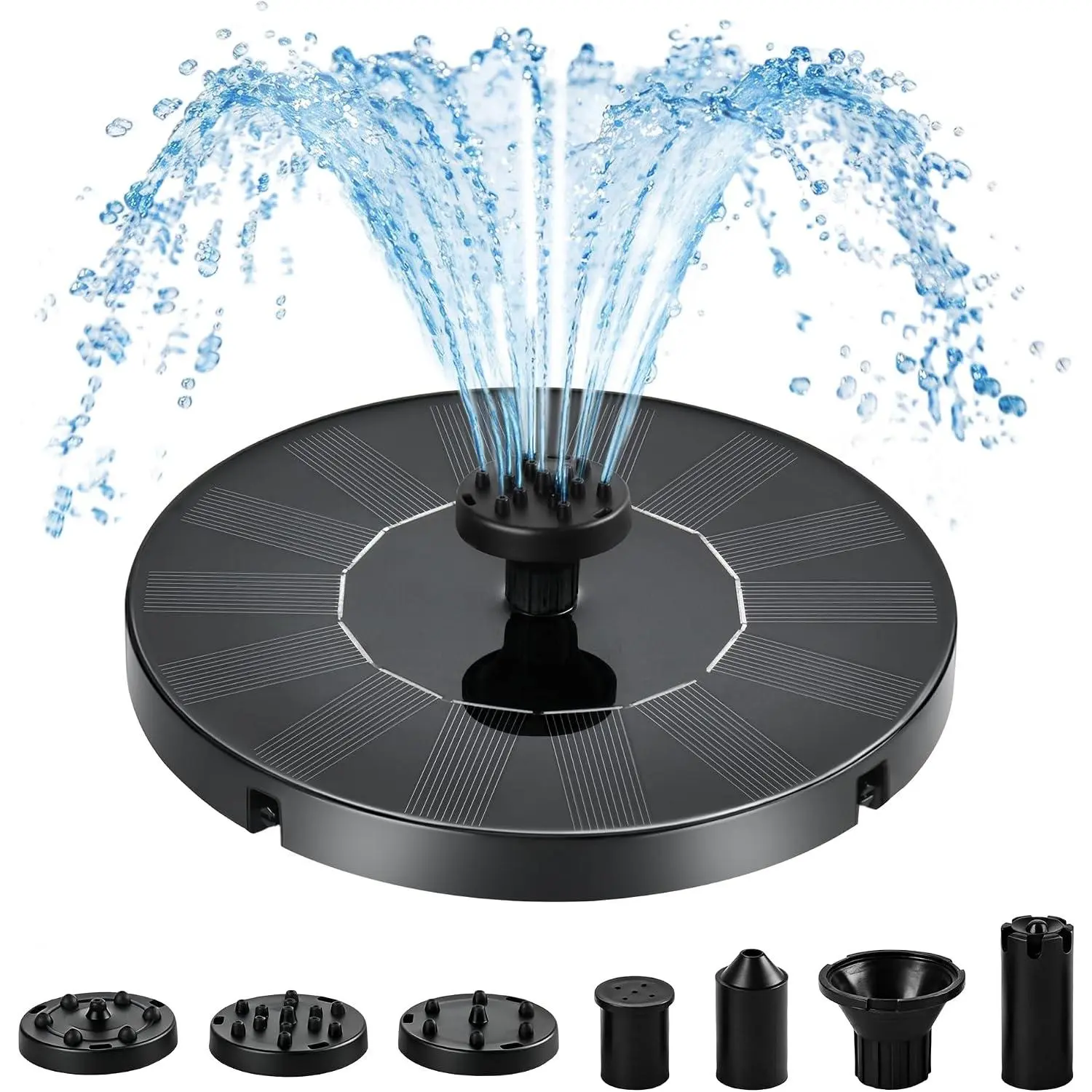 Solar Water Fountain for Bird Bath Solar Pump for Fountain New Upgraded Mini Solar Powered Fountain Pump 1.4W with 6 Nozzles Free Standing Solar Panel Kit Water Fountain for Garden Outdoor Garden