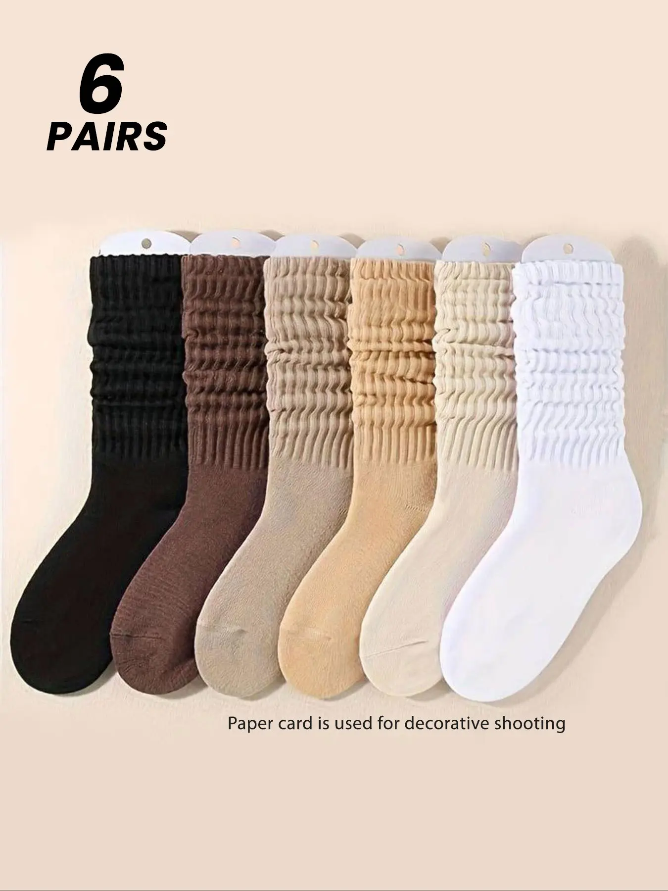 6 Pairs Women's Ribbed Slouch Socks Retro Vintage Style Summer All Season Socks Neutral Colors Long Socks Cozy Aesthetic Heavy Crinkle Stacked Socks Pack For Boots Sneakers