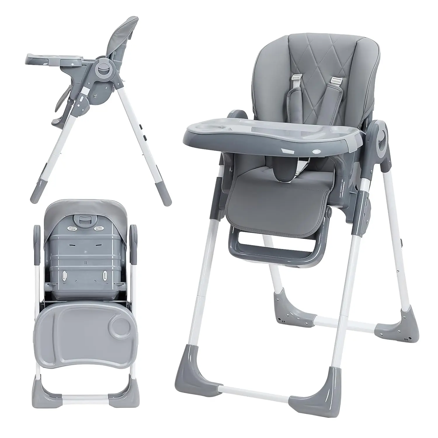 Baby High Chair, Multifunctional Infant Highchairs with Adjustable Height and Recline, Foldable High Chair for Babies & Toddlers, High Chair with Removable Tray Easy Clean (Dark Gray),dorm essentials,home decor