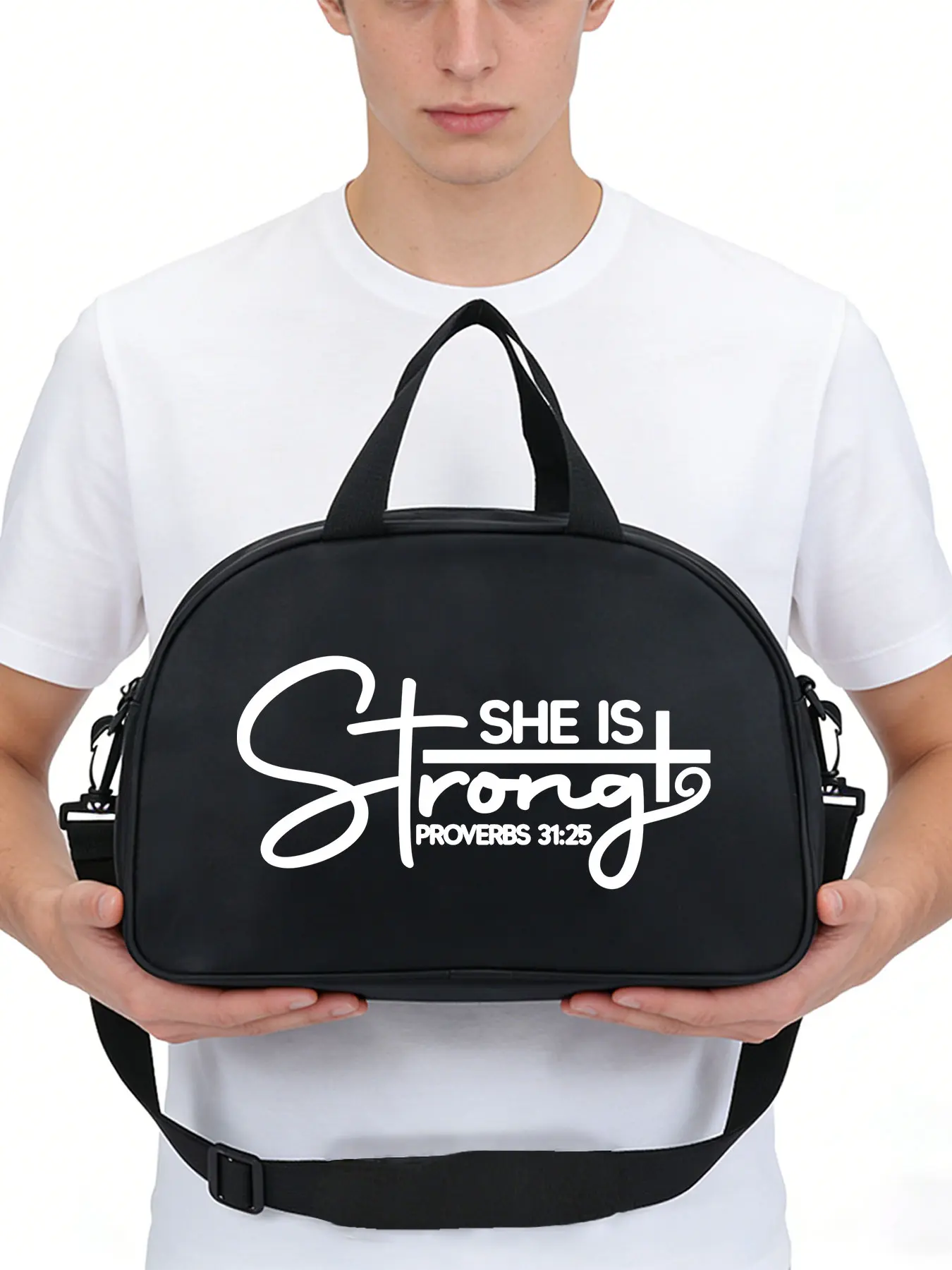 She Is Strong Pattern Multi-functional Crossbody Bag, Shoulder Bag for Daily Sports, Basketball Bag, Yoga and Dance Bag, Travel Accessory, Convertible Crossbody and Hand-held Design, Casual Style, Perfect Gift.