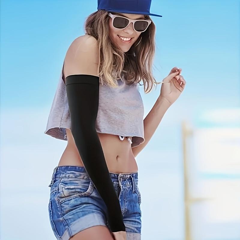 4 pairs of black nylon knit gloves with thumb holes - sun protection, cooling, unisex, suitable for golf, cycling, fishing, jogging - summer wear, summer gloves |   thumb hole sleeves |   silky nylon knit