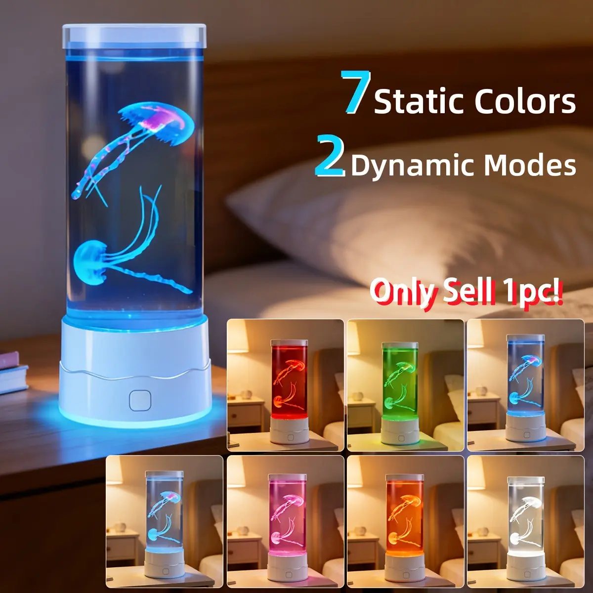 Aquarium Lamp, Fish Tank Lamp 1pc Silent Color-Changing Jellyfish Lamp, 7 Lighting Modes for Aquarium & Table, USB Powered, Glowing Base & Floating Soft Light, Suitable for Home, Living Room, Bedroom, Desktop Decor, Holiday Gift