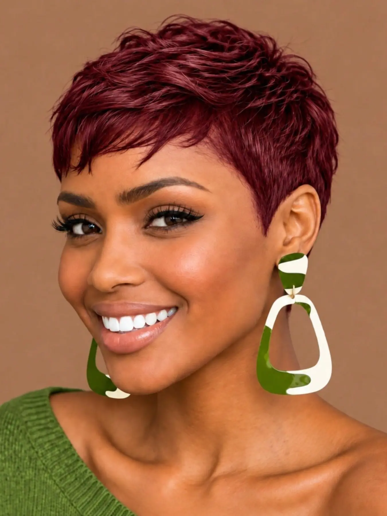 6 Inch Human Hair Wig 180% Density Pixie Cut for Women, Short Curly Bangs Wigs, Natural Looking, 100% Human Hair