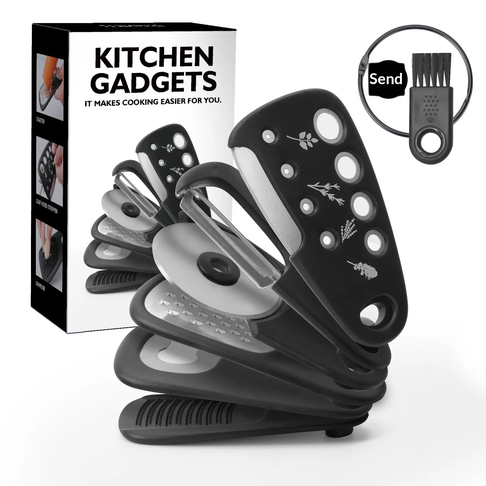 Kitchen Gadgets Melon Shaver Herb Cutting Garlic Grinder Can Opener Cheese Shaver Pizza Cutter Spice Set Multifunctional