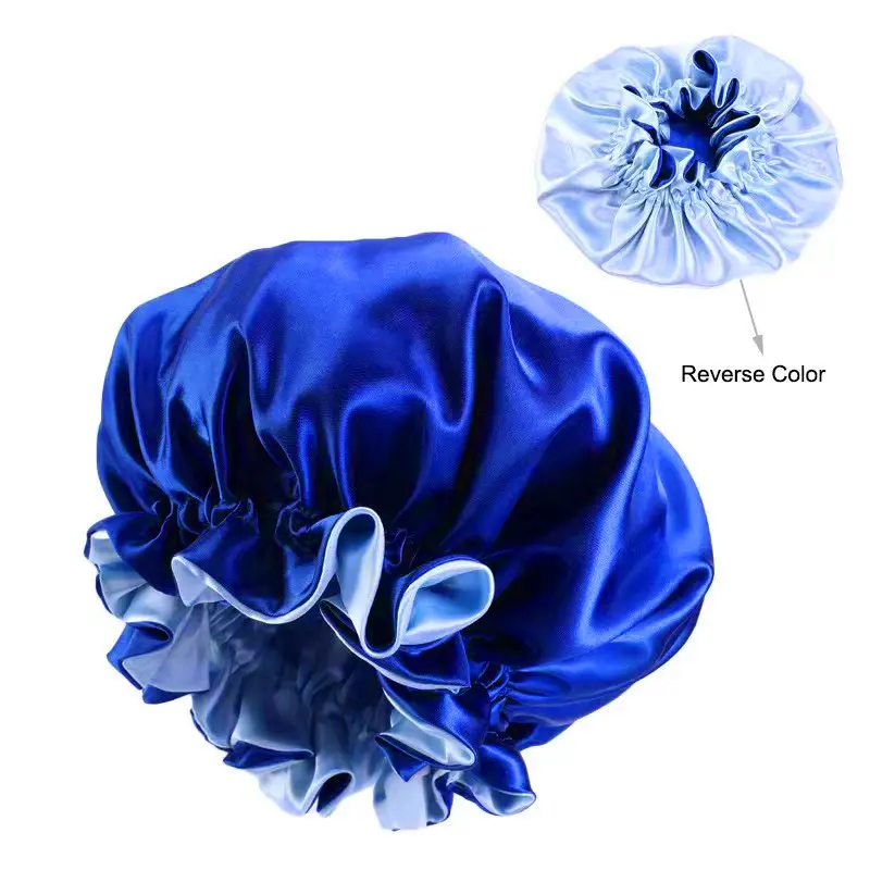 Princess Style Satin Sleep Cap, Large Double-Layer Bonnet for Women with Ruffle Trim for Nighttime Hair Protection, Large Size, Princess Look