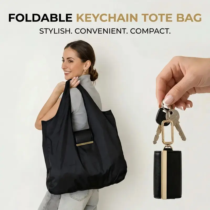 Foldable Keychain Organizer Bag, Reusable Foldable Shopping Bags with Key Ring, Portable Shoulder Eco Bag, Ideal for Travel and Daily Use, Unique Gift