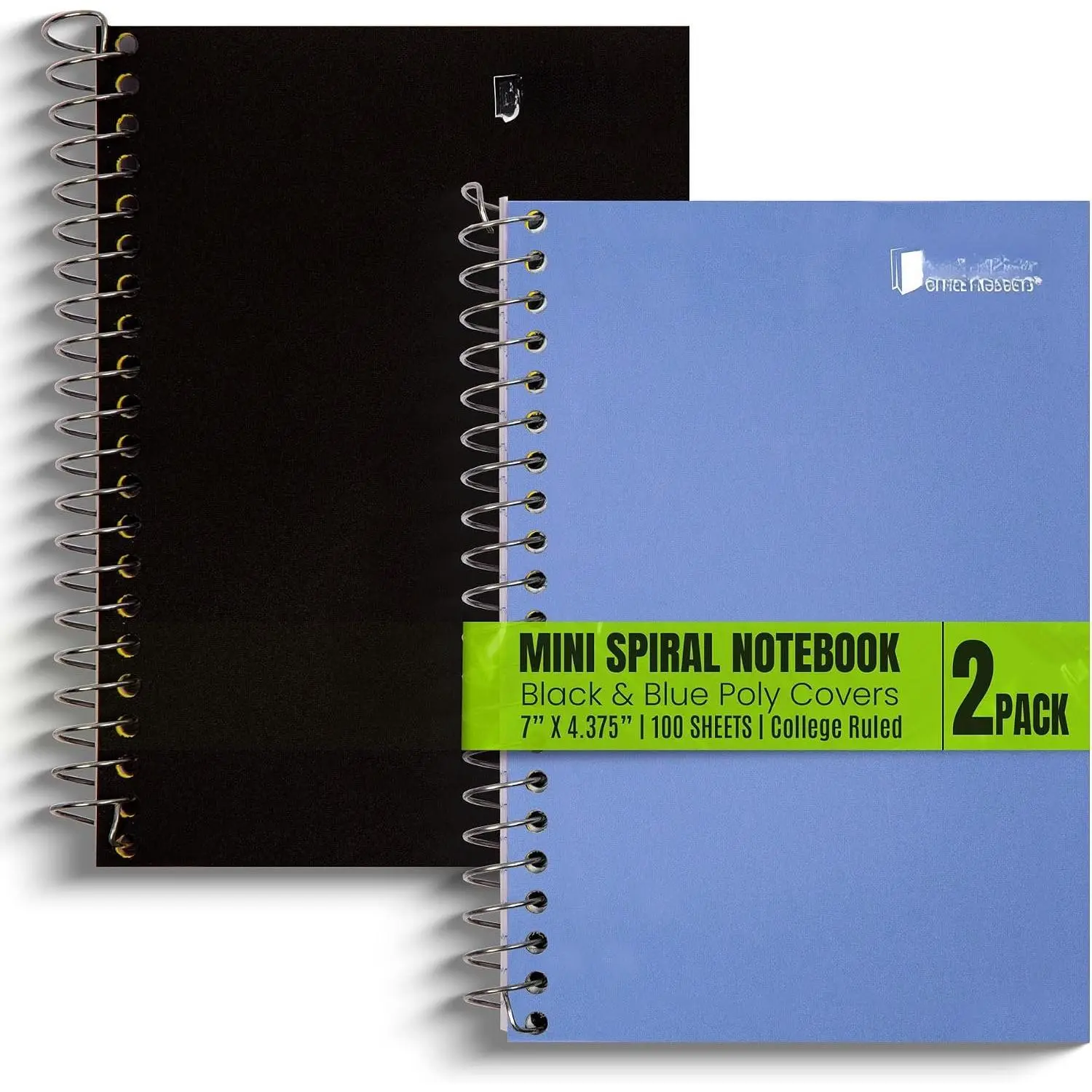 1 Subject Spiral Notebook, 2 Pack, Personal Small Notebooks, Poly Covers, 7 x 4.375 inch, College Rule, 100 Sheet Mini Notebooks, Black and Blue Covers