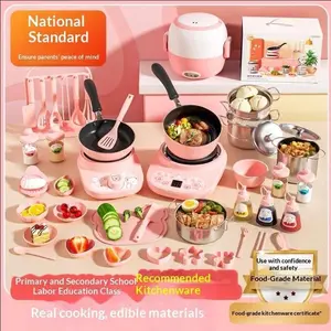 Trendy Mini Real Cooking Kitchen Set Food Grade Safe Small Cooking Utensils Kit Real Cookable Play Toy For Girls Birthday Gift