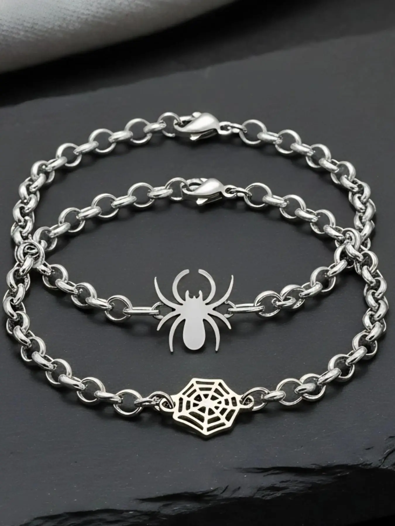 2 pc Stainless Steel Spider Web Couple Bracelet, Stainless Steel Spider Bracelet, Couple Matching Bracelet, Fashionable and Versatile for Daily Wear, Bracelet Combination Set