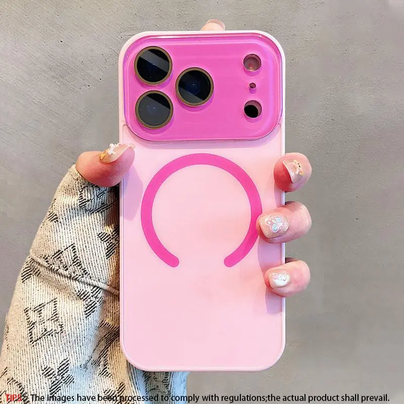Macaron color minimalist Aesthetic large window magnetic all inclusive lens with frosted texture phone case Cover, Protection, Accessories, suitable for iPhone 17, 17Air, 16 Pro Max, 15, 12 Pro Max compatible with Magsafe wireless charging