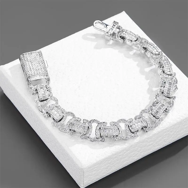 13mmThree-DimensionalVersatileFashionThickTypeEuropeanHipHopFullDiamondCubanBraceletMen'sBraceletFactoryDirectSalesWholesale