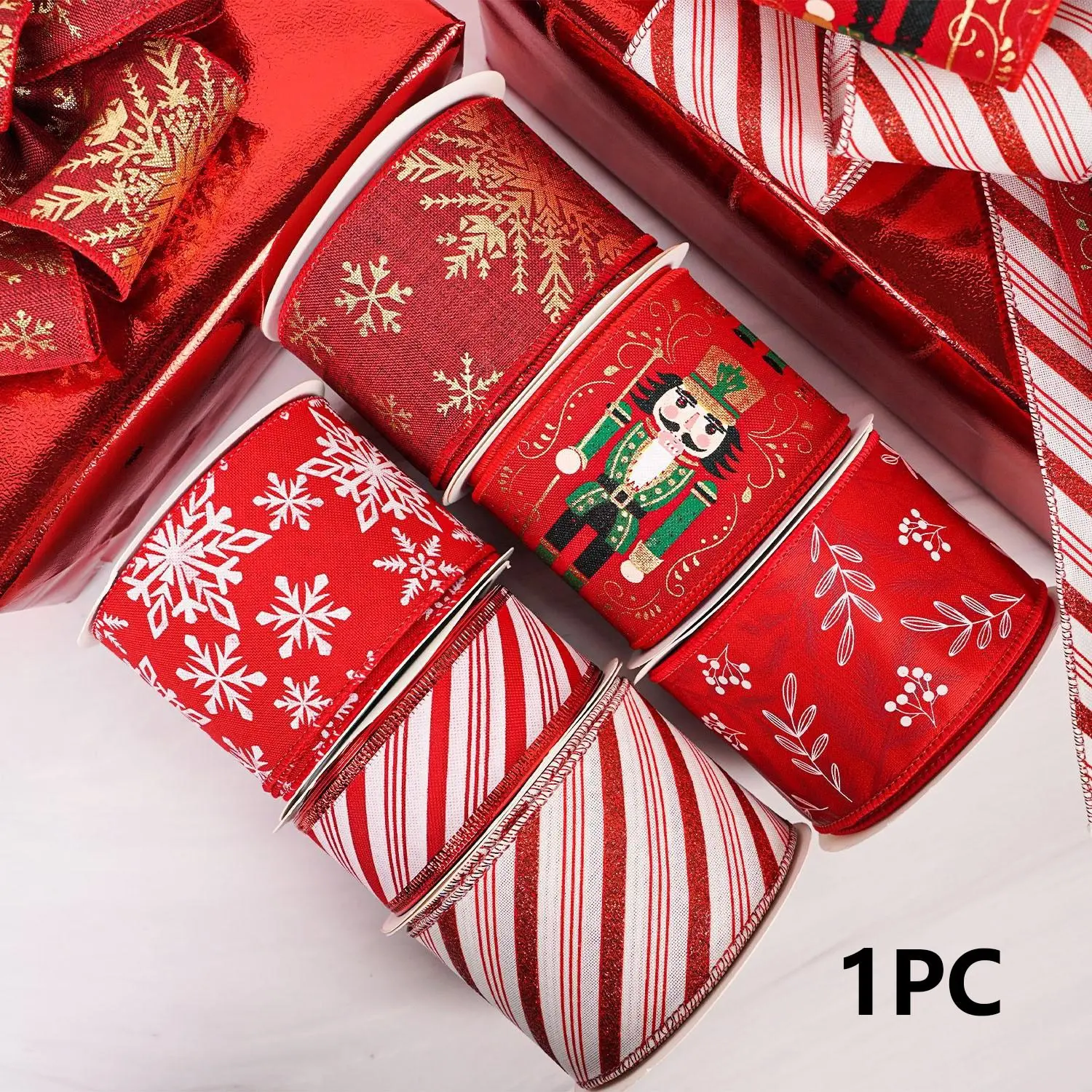 Nutcracker Christmas Ribbon Wired 2.5 Inch x 10 Yards, Nutcracker Ribbon with Merry Christmas Backing, Double Sided Christmas Tree Ribbon for Wreaths, Bows and Gift Wrapping