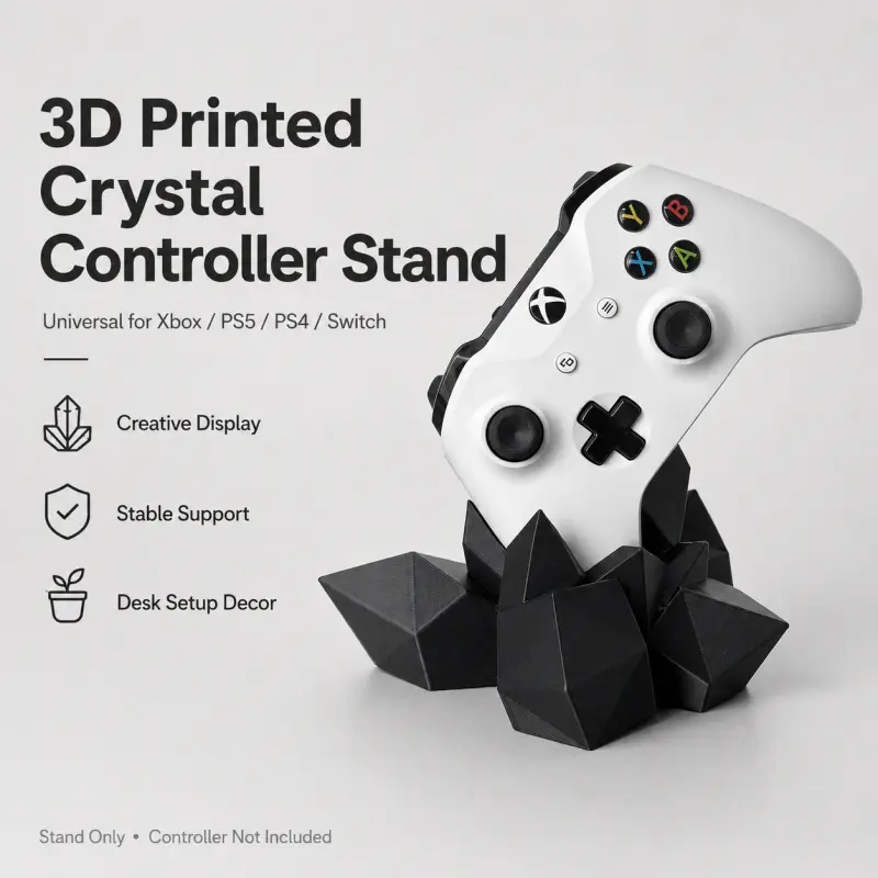 3D Printed Crystal Game Controller Stand, Universal for Xbox Ps5 Ps4 Switch Pro, Desktop Organizer, Creative Gift, Controller Holder, No Handle Included