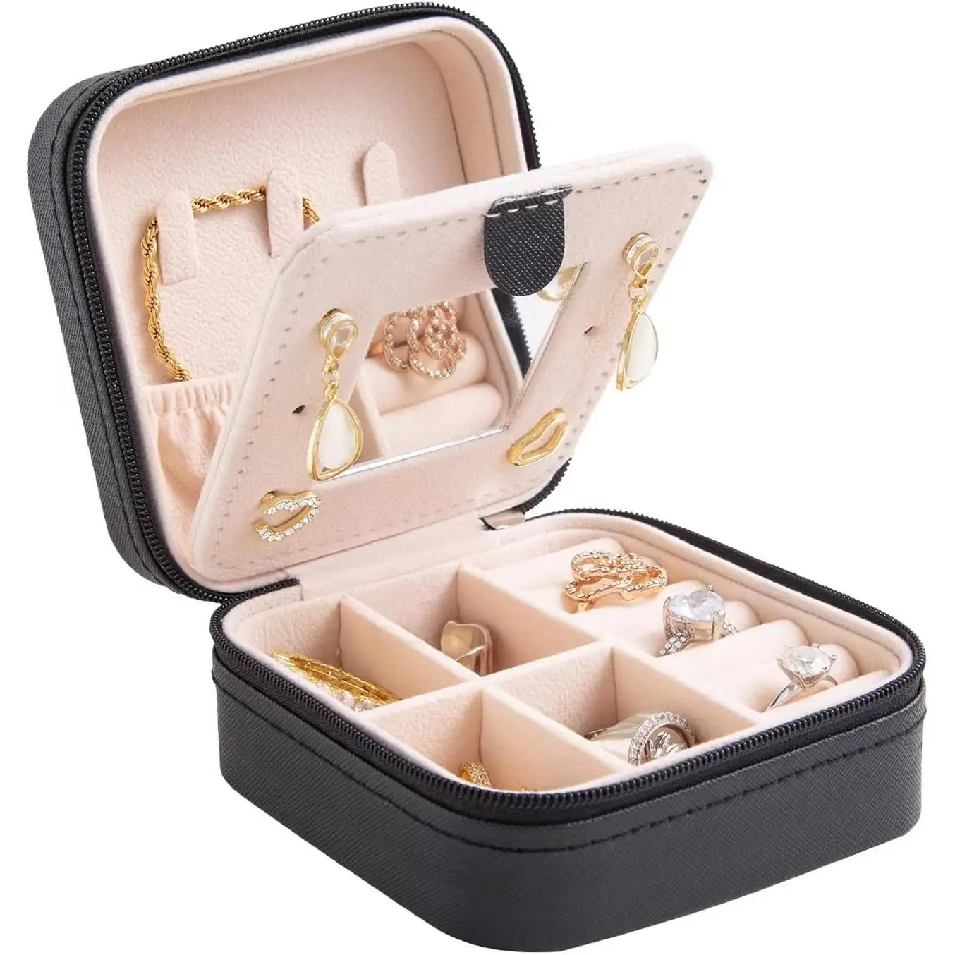 Travel  case Travel  box Travel  Organizer Small  Organizer Box  for Girls Women with Mirror(Black)