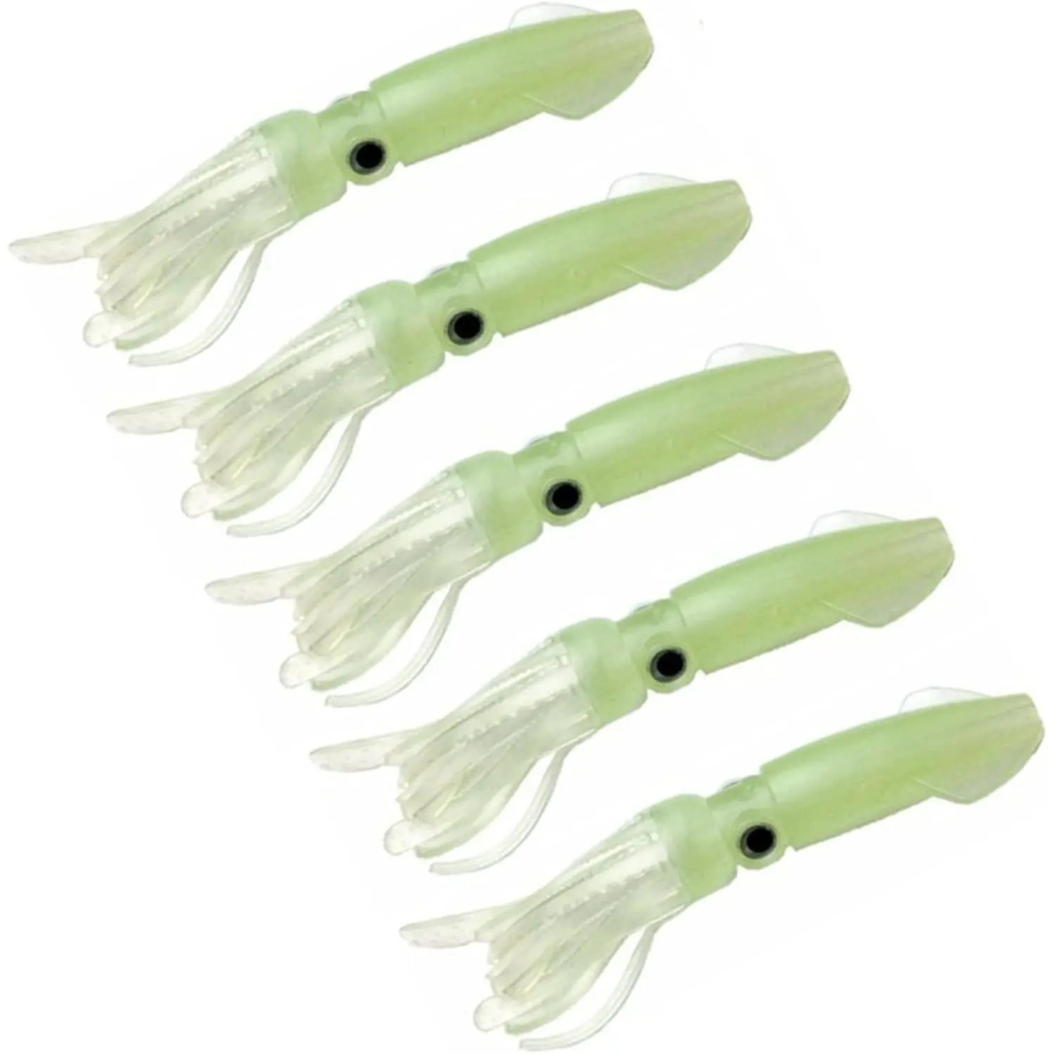 Soft Luminous Octopus Trolling Saltwater  Squid Skirt Fishing Lures Glow in Dark,4.13inch,(Green 5 count)