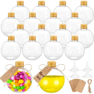 18 Pcs 6 oz Spherical Plastic Potion Bottles Ball Shape Sand Art Bottles with Funnel Christmas Booze Balls Cocktail Ornament Balls Candy Jar for DIY Wedding Party Crafts Decoration(Gold, Aluminum Cap)fidget toys