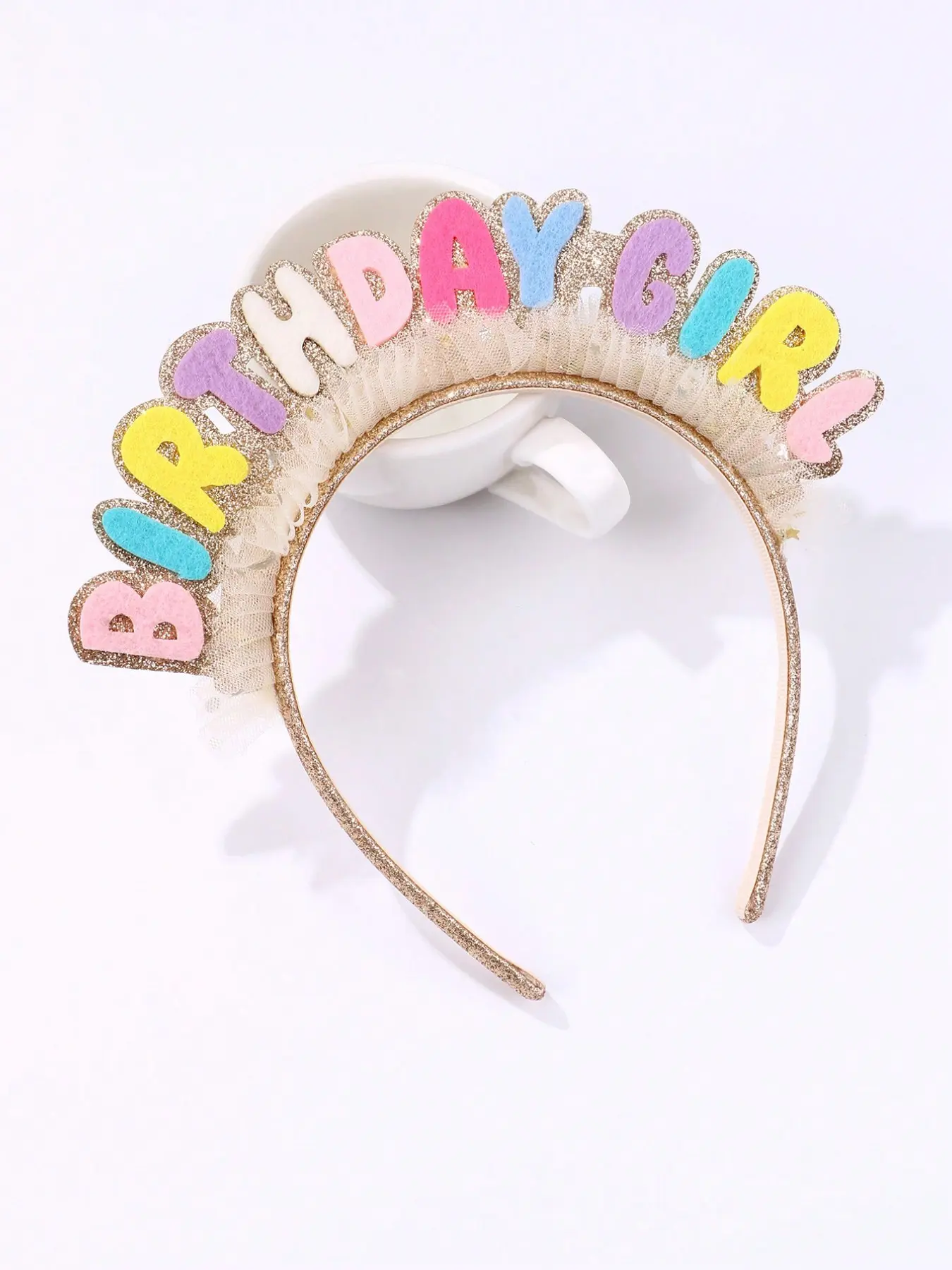 Rainbow Color Birthday Headband, Creative Party Lace Trim, Handmade Fabric Hair Accessory, Girls' Birthday Hat, Cake Decoration