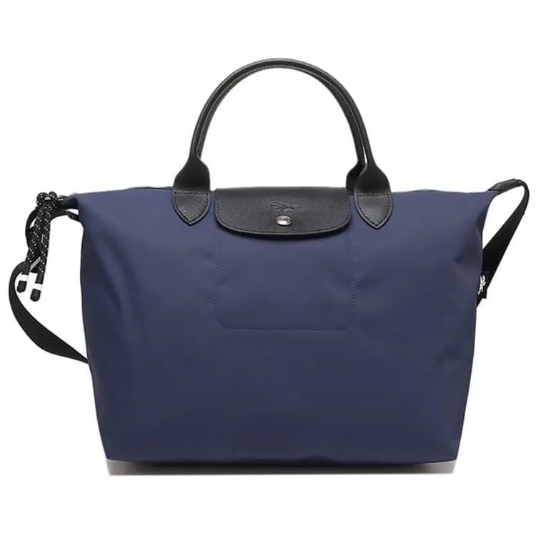 Longchamp Le Pliage Energy Adjustable Strap Crossbody Handbag for Women, Medium Size, Blue with Genuine Leather Trim