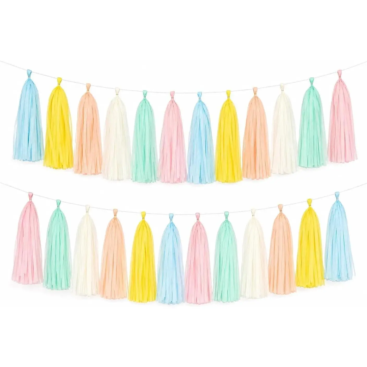 30pcs Pastel Rainbow Paper Tassel Garland Banner - Mixed Color Streamers Backdrop Decor for Baby Shower Birthday Wedding Party