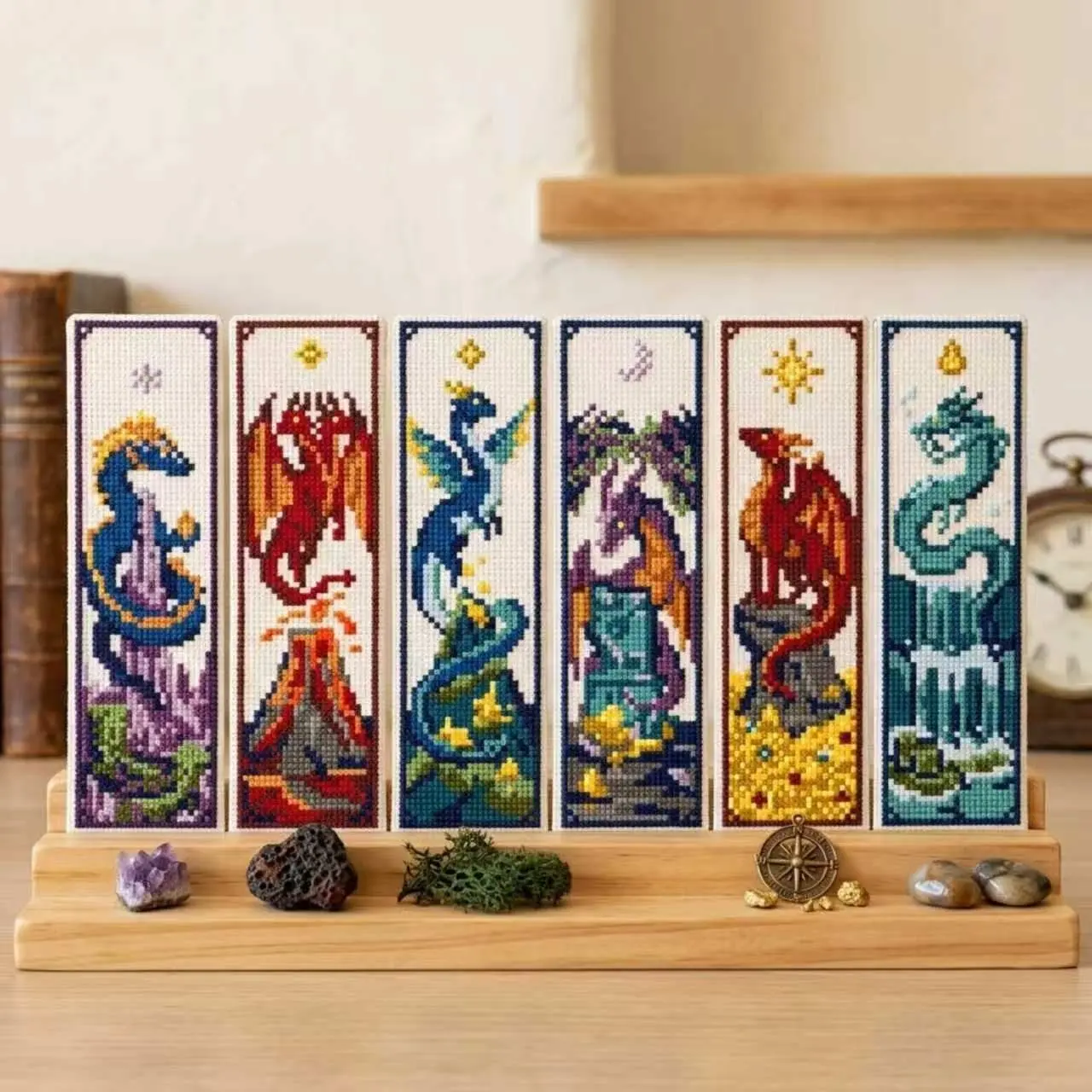 Cross Stitch Bookmark DIY Kit, Dragon Pattern, Beginner Friendly, Includes Embroidery Cloth, Needles, Threader, Thimble, Instructions, Embroidery Kits