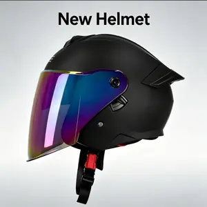 Dot Certified Dual Certification 3C Motorcycle Helmet, Vintage Cruiser Three-Quarter Double Visor, Unisex All-Season Helmets