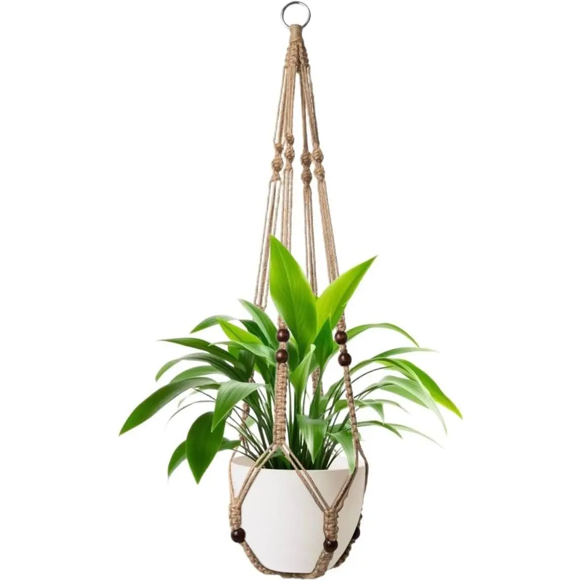 1 Pack Macrame  Hanger,  Holder, Boho  Decor  Basket with  Beads, Planters for Indoor , Hanger Indoor 35" Brown (POTS NOT Included)