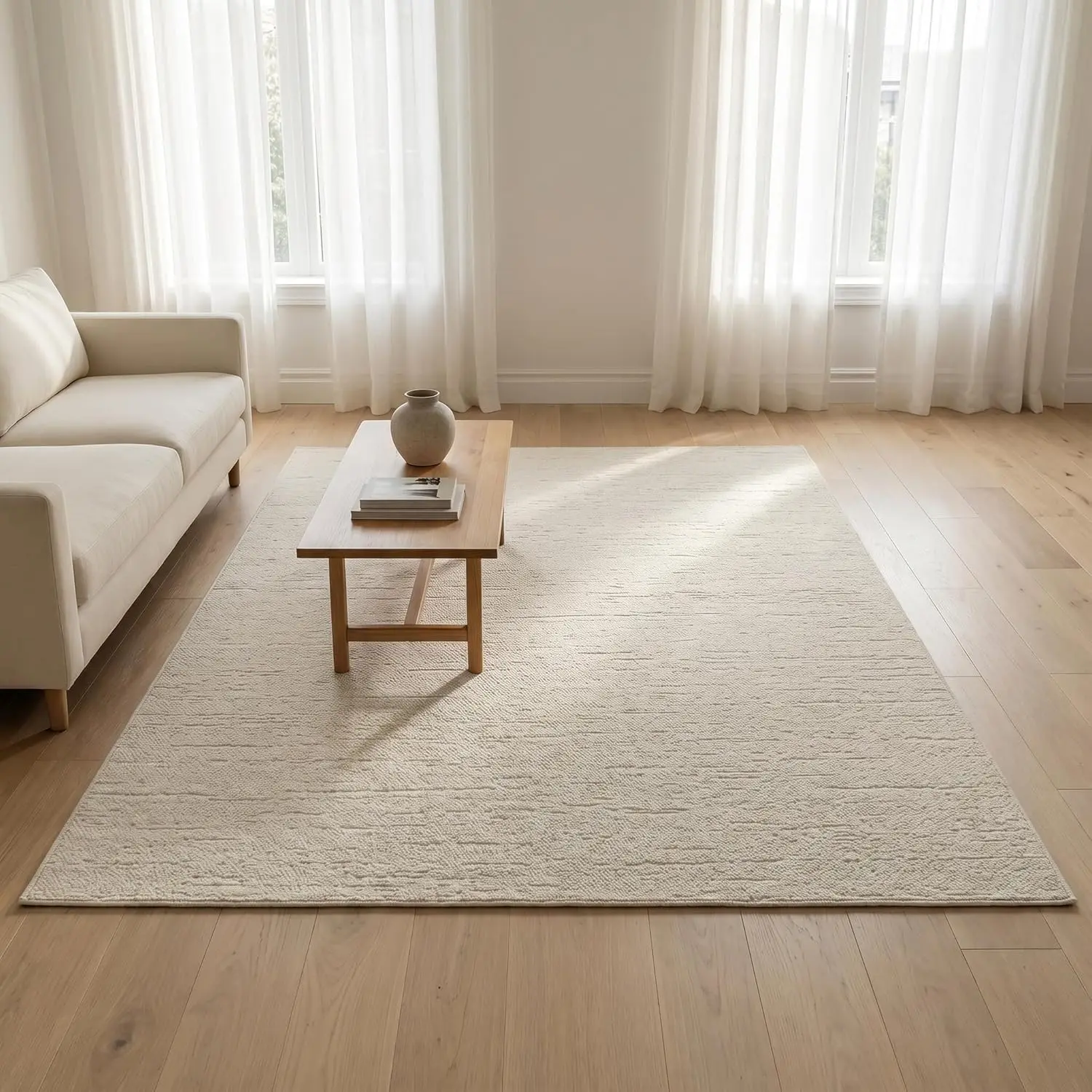 jxgzyy Non-Slip Rug 6'7"x4'7" Cream Waterproof Carpet for Living Room | Polypropylene, wipeable, stain resistant. For kitchen, dining, home office, under table. Irregular line, soft, easy to clean.