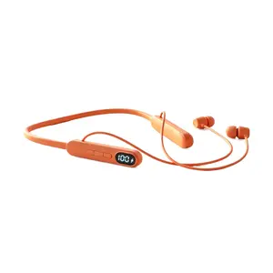 Latest Upgraded Version Orange Bluetooth 5.4 Wireless Earphones Neckband Magnetic Snap LED Display IPX4 Sports Headphones Ergonomic Long Battery Life for Running Gym Office Workouts,Intelligent