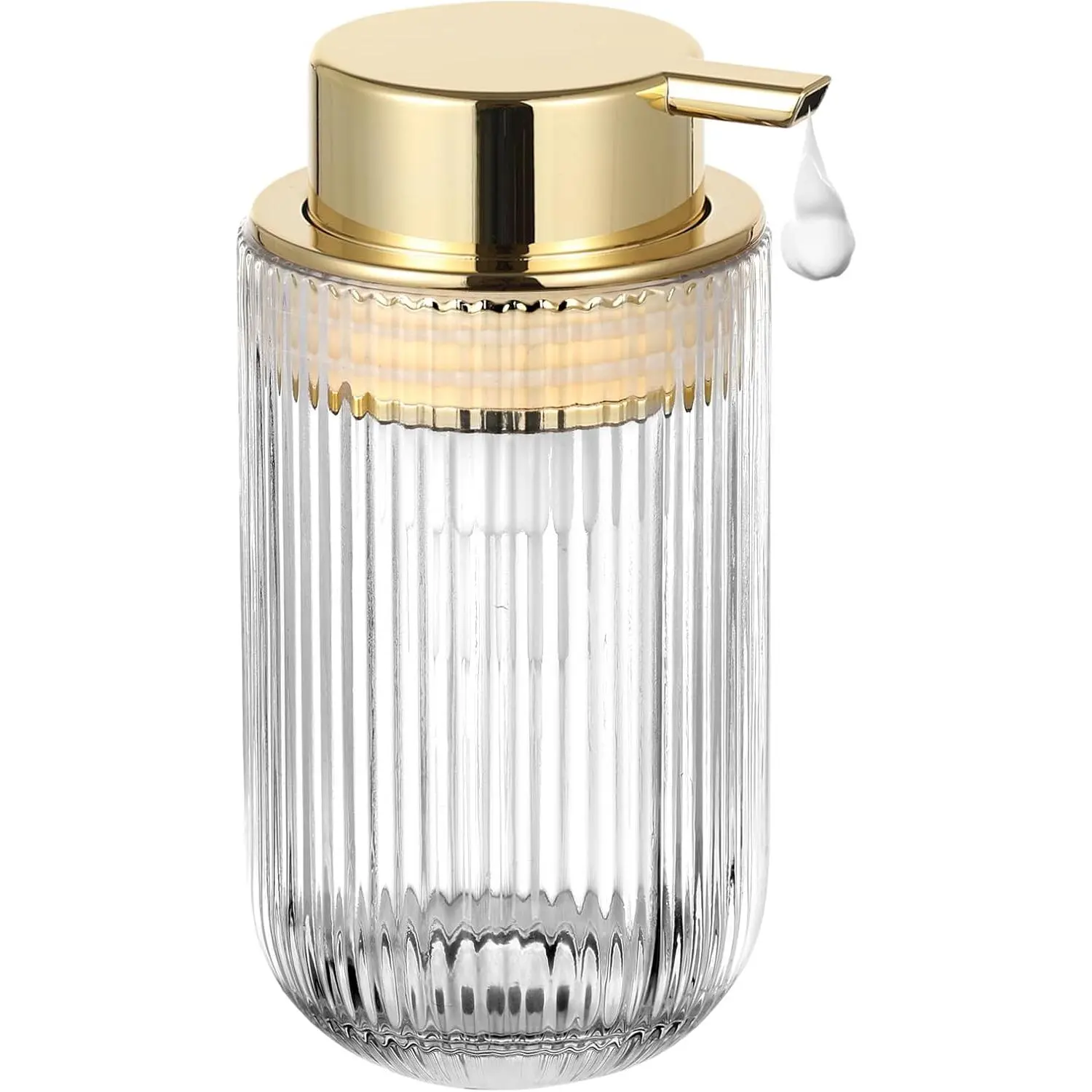 Glass Foam Soap Dispenser, Refillable Foaming Dispenser with Gold Pump, Foam Hand Soap Dispenser for Bathroom Kitchen, Modern Home Bathroom Decor （Foam Type/Clear）