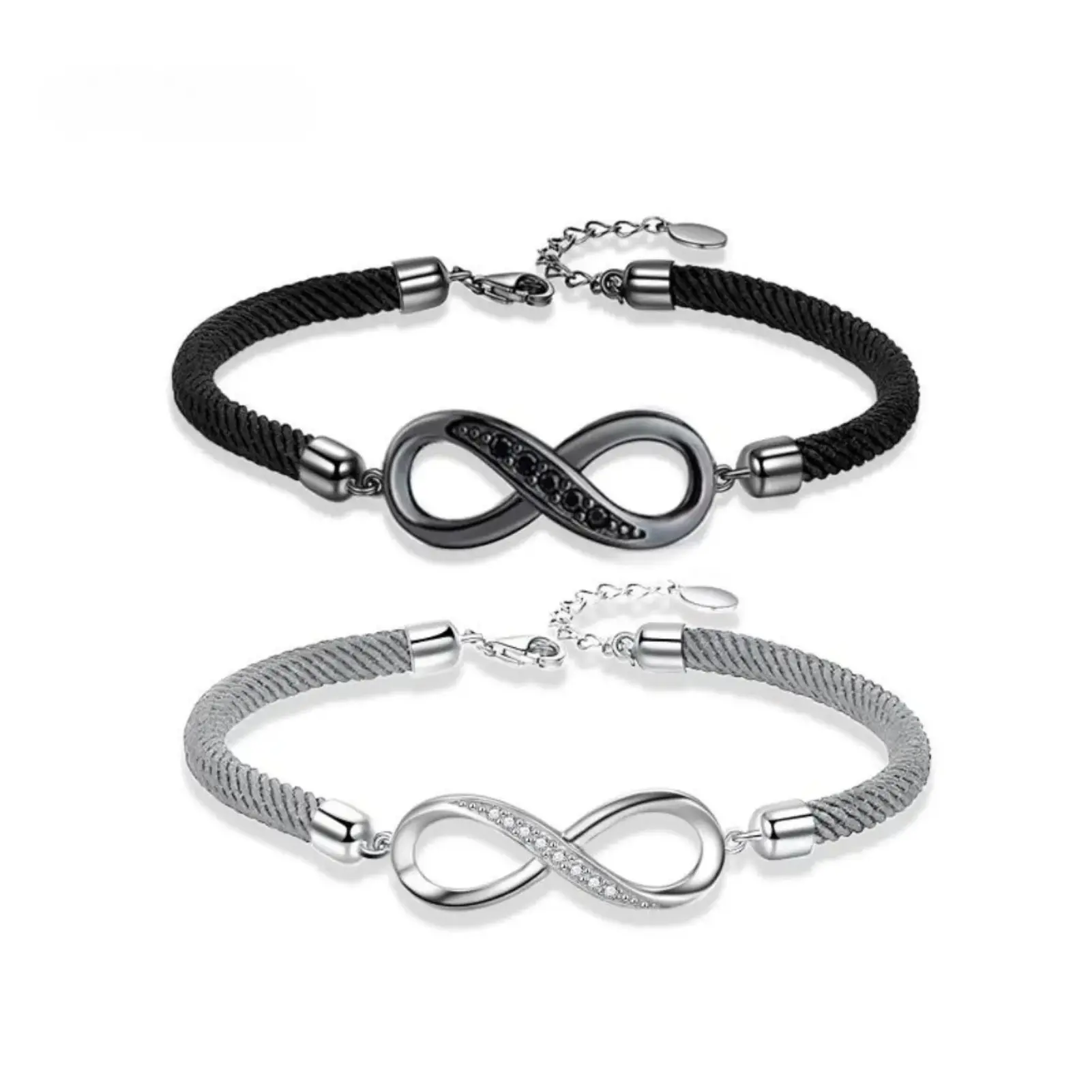 Couple Bracelet Set – Infinity Symbol Rope Design Adjustable Jewelry, Premium Copper with Zirconia Accents & S925 Extension Chain, Elegant Matching Bracelets for Partners, Holiday & Gift Giving