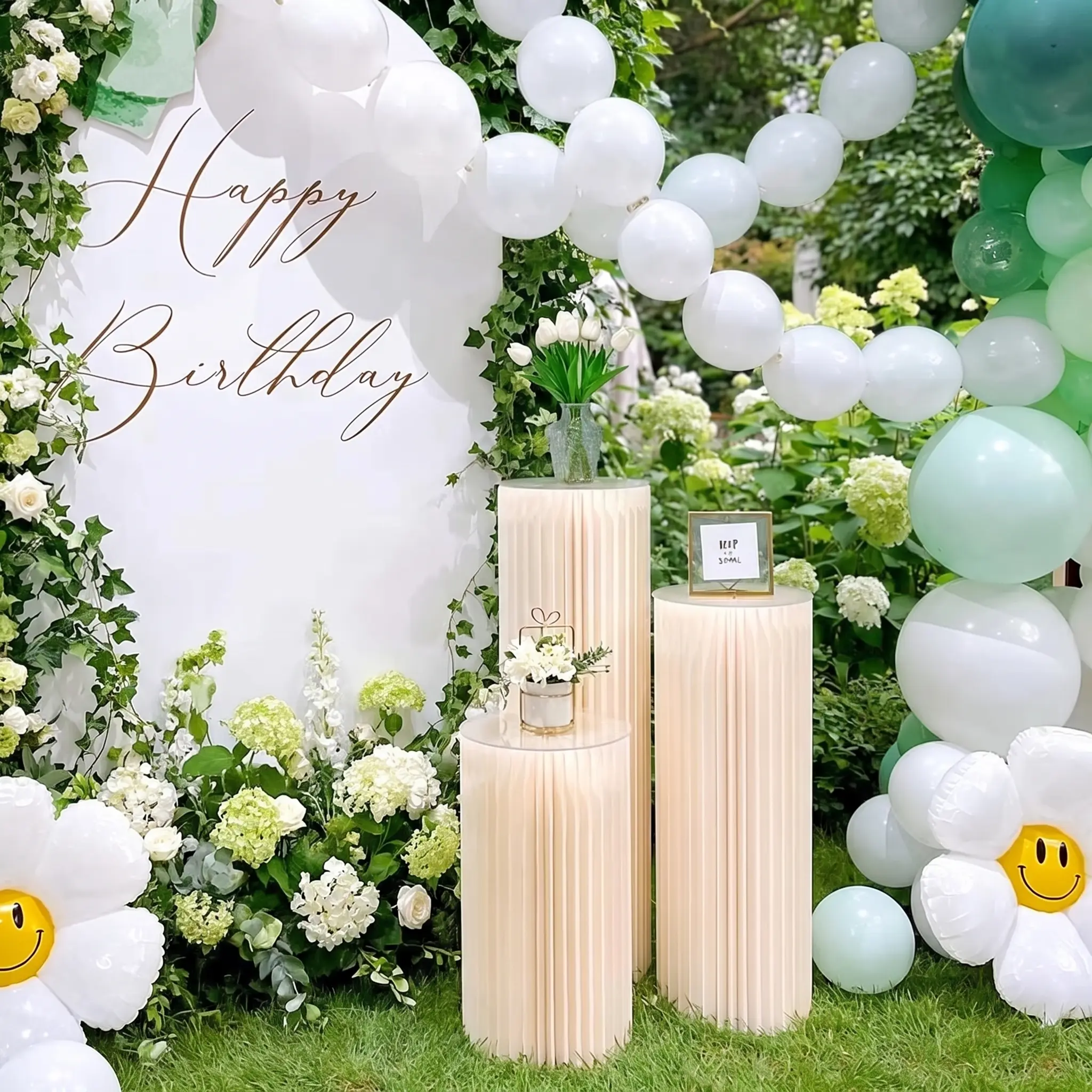 Cylinder Stands for Party 3Pcs Round Pedestal Stand Foldable Cardboard Columns Cylinder Tables for Parties Baby Shower Birthday Wedding Pillars Display Decoration| Sturdy Cardboard, Reusable, Dessert Table Display Set