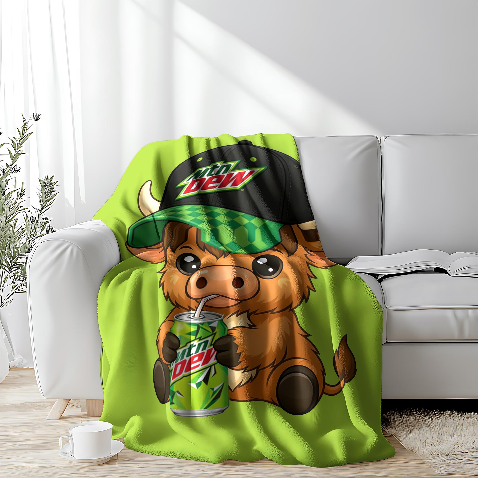 Cute Highland Cow Pattern Mtn Dew Baja Blast Blanket,Mountain Dew Sitting Highland Cow Blanket Soft Warm Throw Blanket, Warm Nap Blanket for Home Office Travel Camping