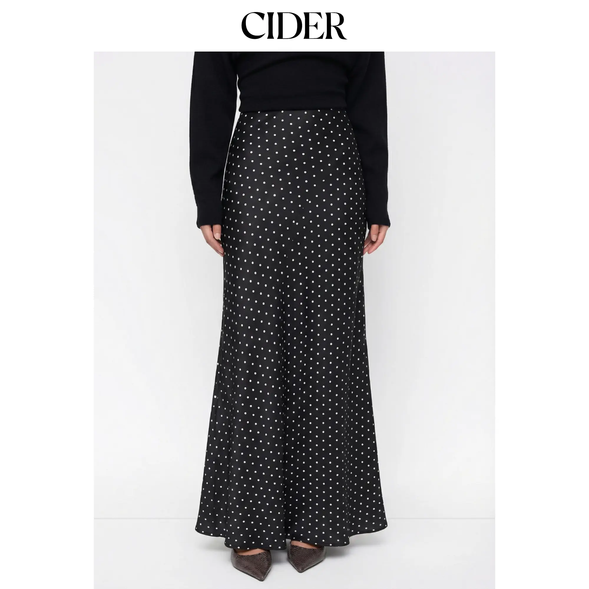 Cider Satin Mid Rise Ruffle Maxi Skirt