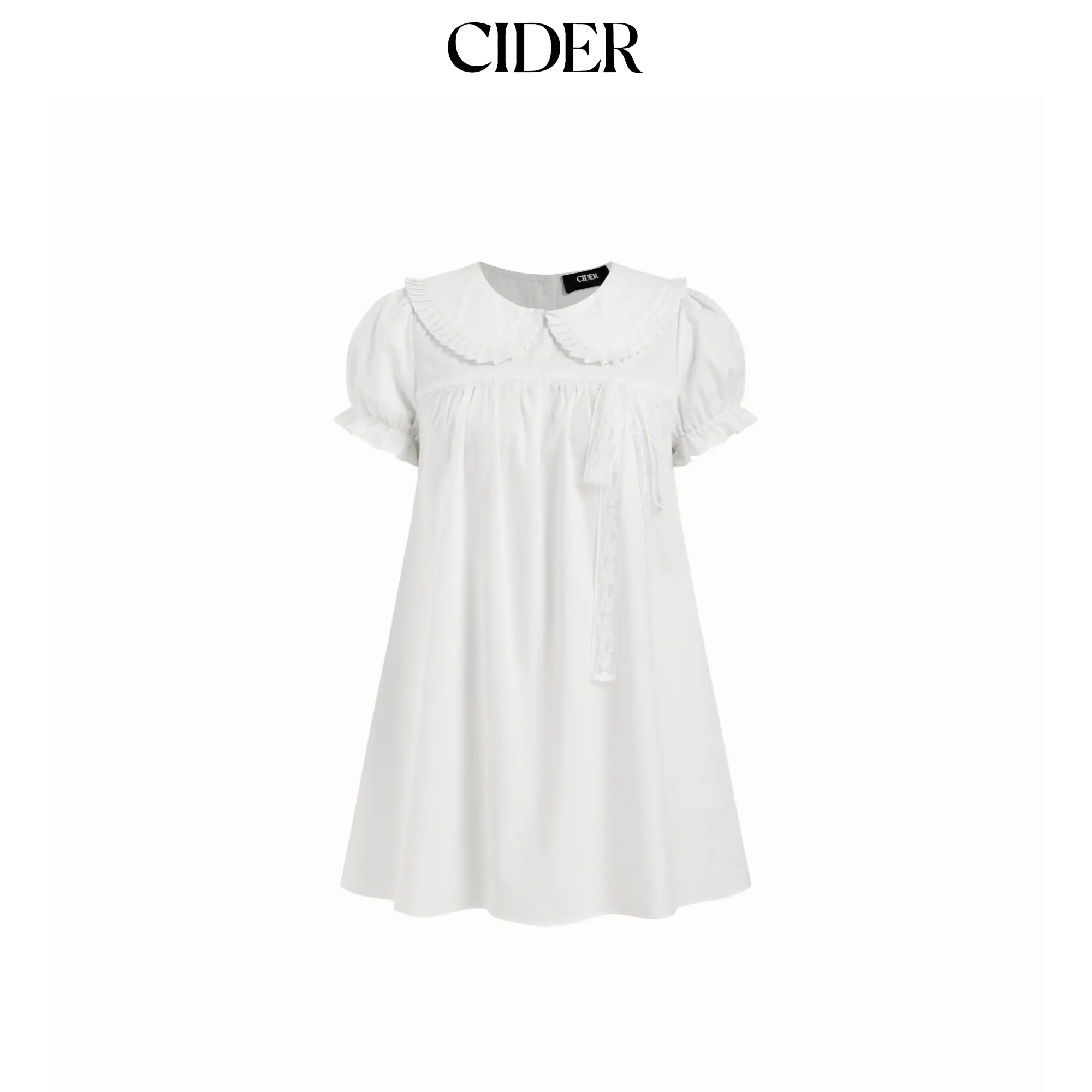 Cider Cotton-blend Peter Pan Collar Puff Sleeve Lace Trim Mini Dress SohoChic
