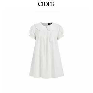 Cider Cotton-blend Peter Pan Collar Puff Sleeve Lace Trim Mini Dress SummerFinds