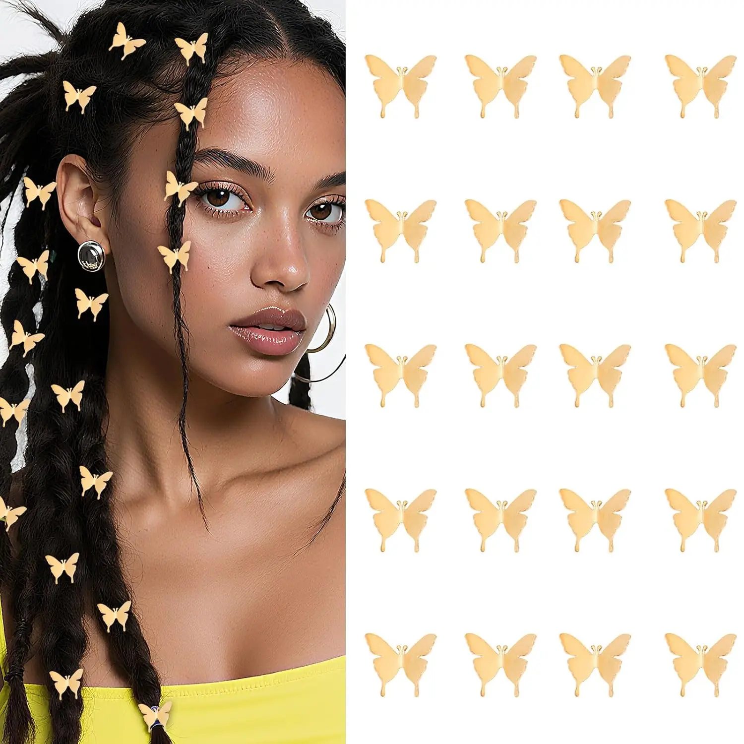20-Pack Gold Butterfly Hair Clips for Women & Girls, Cute Mini Metal Accessories for Braids, Dreadlocks, Party & Festival Styling, Braid Accessories, Daily