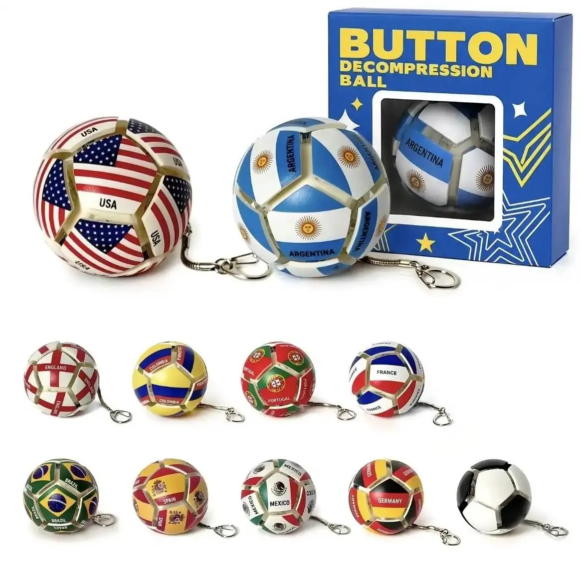 LED Light-Up Soccer Fidget Keychain - ABS Plastic Glowing Panel Press-To-Glow Stress Relief Backpack Pendant