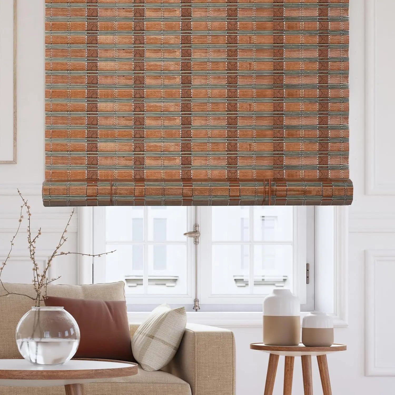Roman Bamboo Blinds Roller Shades for Interior Windows, Roll Up Blinds for Indoor Outdoor Patio 30" W x 64" H