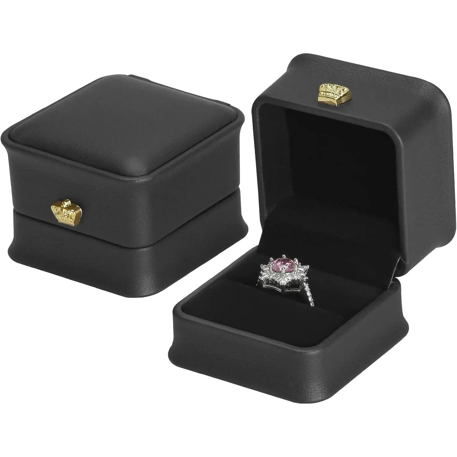 2 count  Wedding Ring Box for Proposal (Black) |  PU Leather,   Holder Case for Women, Ring Bearer Box for Wedding Day