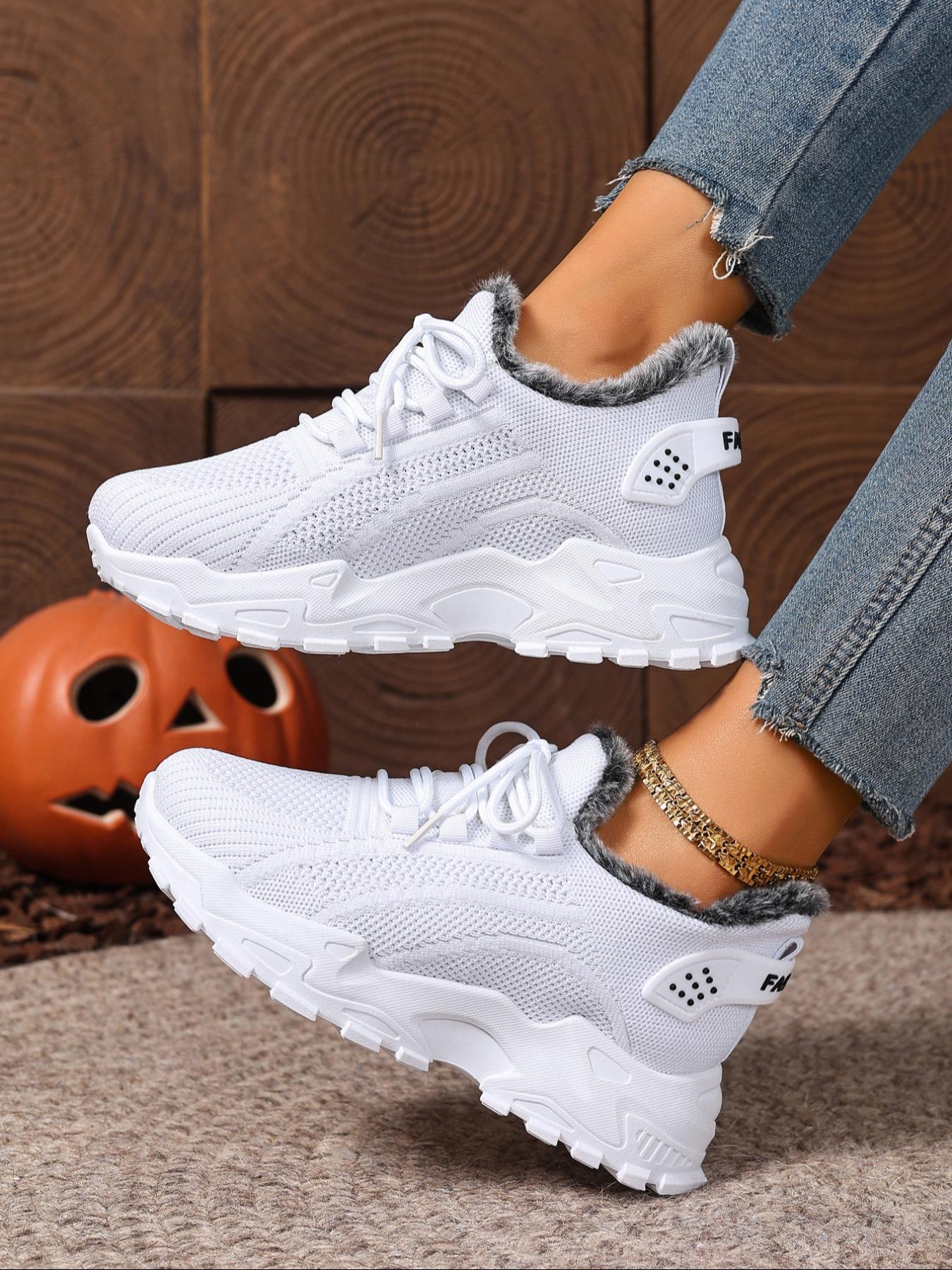 Women's Plus-Size Warm Fleece-Lined Sneakers, Casual Shoes for Fall & Winter, Comfortable for Indoor and Outdoor Wear, Winter Shoes