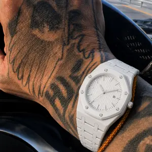 Full Matte White Octagon Grid Dial Sport Watch