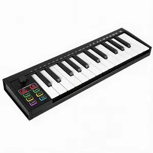 25-Key Wireless Portable MIDI Controller, Velocity Sensitive Keyboard with 8 Drum Pads OLED Screen, USB Plug & Play MIDI Keyboard for Laptop iPad Music Producer Beginners