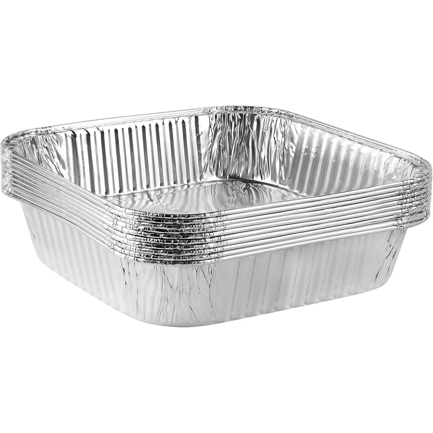 PLASTICPRO Disposable 8'' X 8'' X 2'' Inch Square Aluminum Tin Foil Baking Pans Bakeware - Cookware Perfect for Baking Cakes, Breads, Brownies, Bread, Meatloaf, Lasagna, Pack of 10
